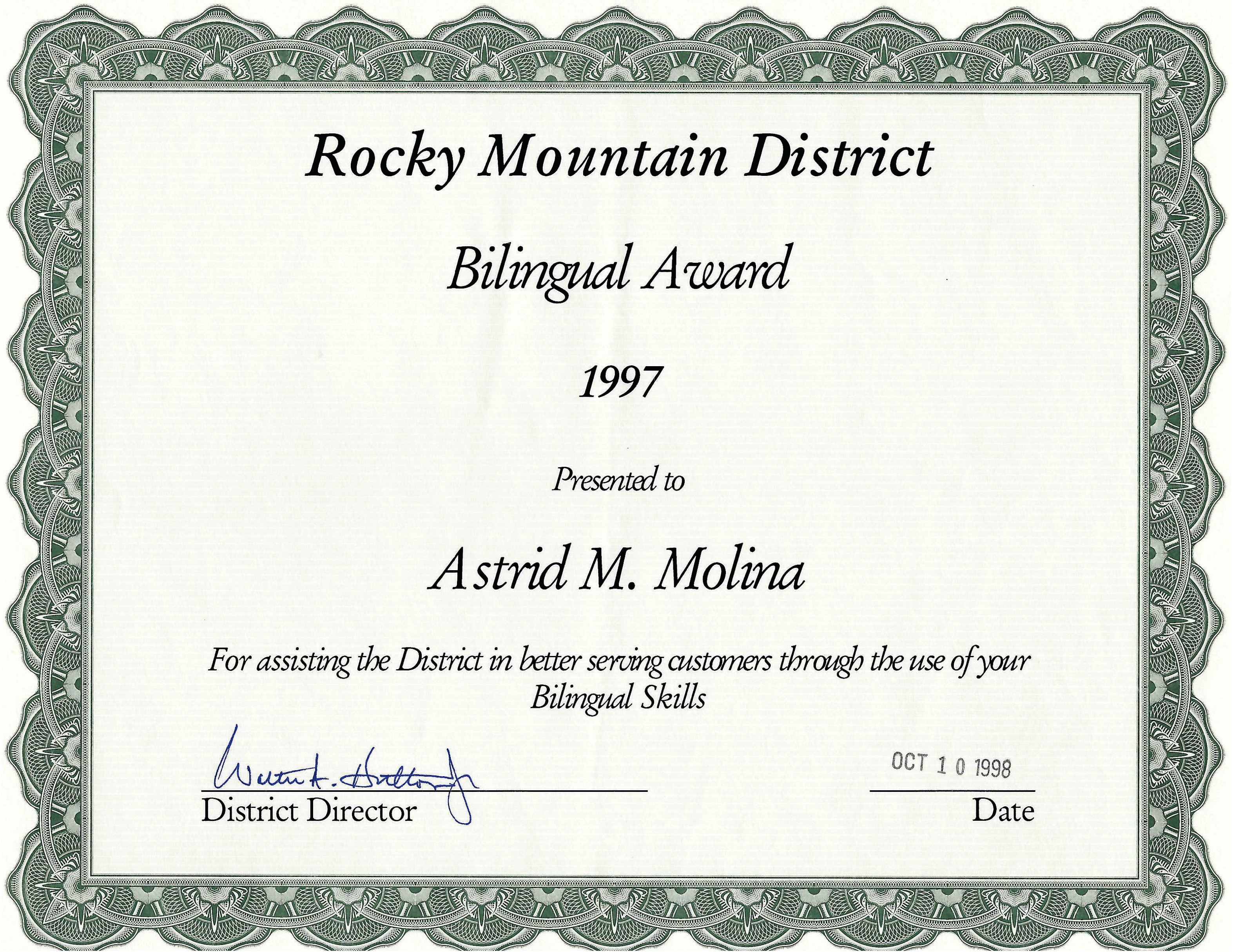Bilingual Award 1997